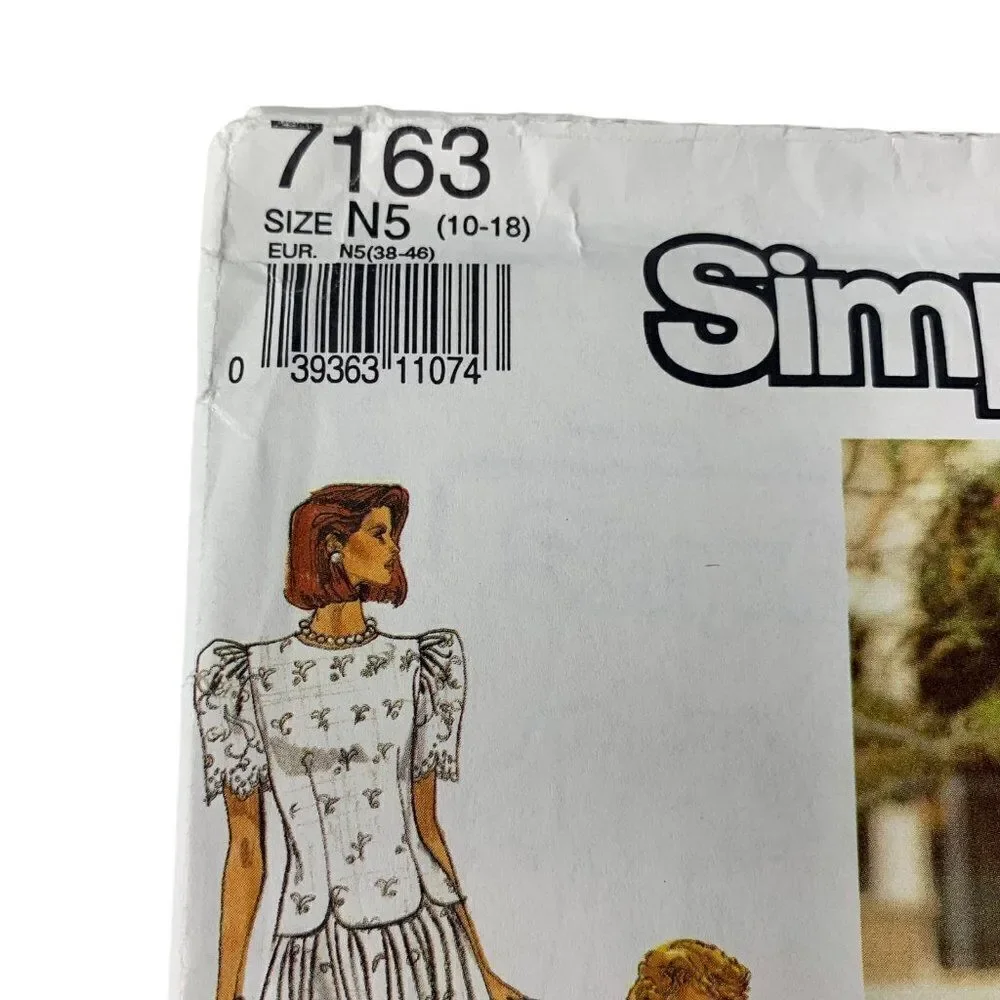 Vintage 90s Simplicity 7163 Pattern Misses 4-22 Two Piece Dress Gathered Uncut